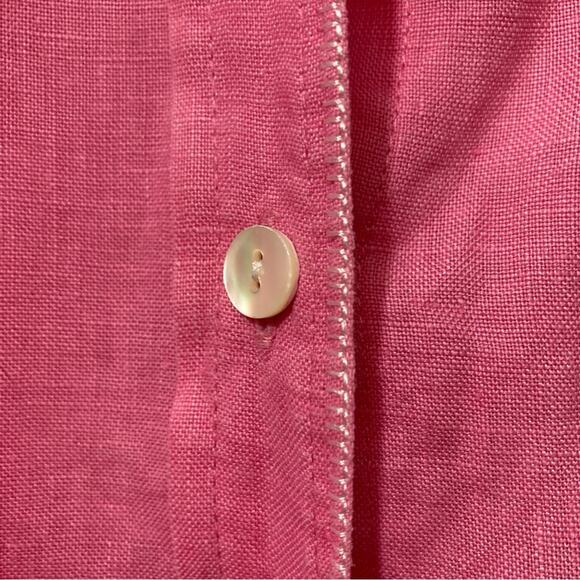 Acrobat Pink Linen 3/4 Sleeve Open Collar Button Up Blouse Shirt Top - Picture 4 of 7